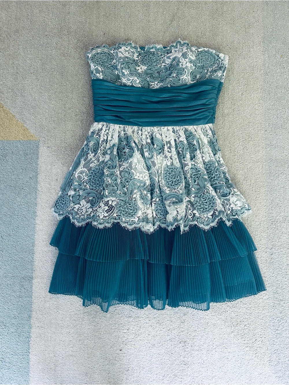 Betsey Johnson Teal Slip Dress with Lace Trim